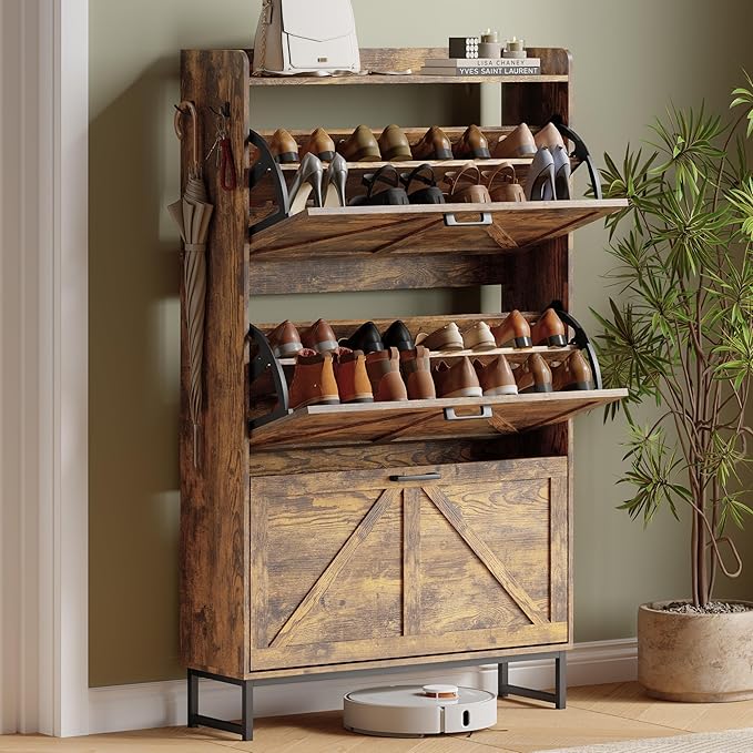 Shoe Cabinet with 3 Flip Drawers, Brown