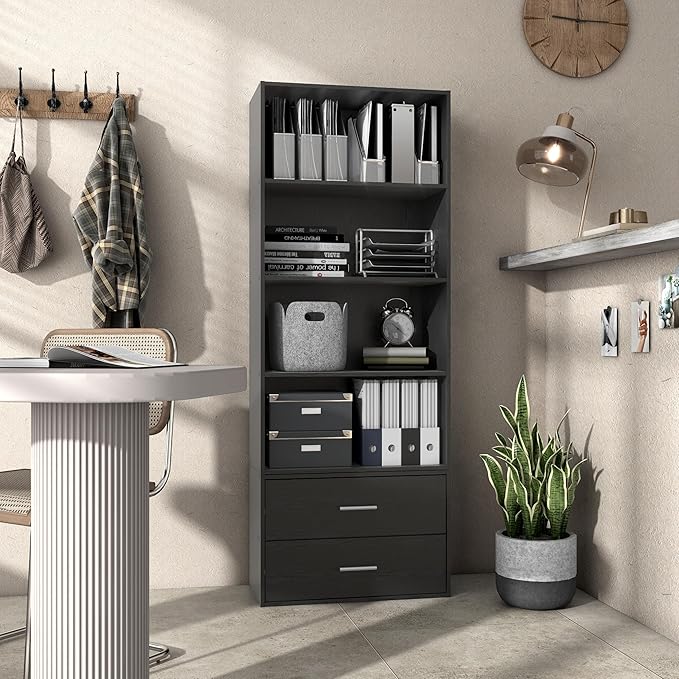 Homes: Inside + Out Apexa 4-Tier Cube Storage Organizer Shelves, Stackable Wood Bookcase Fits Cubby Bins for Organization, Dorm Teen Room Decor & Home Office, Black