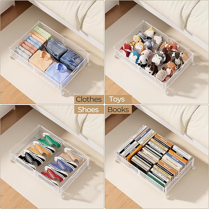 Under Bed Storage with Wheels, 2 Pack Under Bed Shoe Storage Organizer Drawer