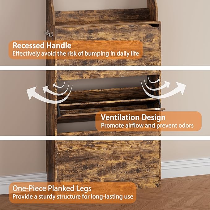 Shoe Storage Cabinet, Wood Shoe Organizer for Entryway with 3 Flip Drawers, Freestanding Shoe Rack with Adjustable Shelf, Narrow Shoe Dresser for Front Door Entrance(Brown, 78.74" x 31.5" x 9.37")