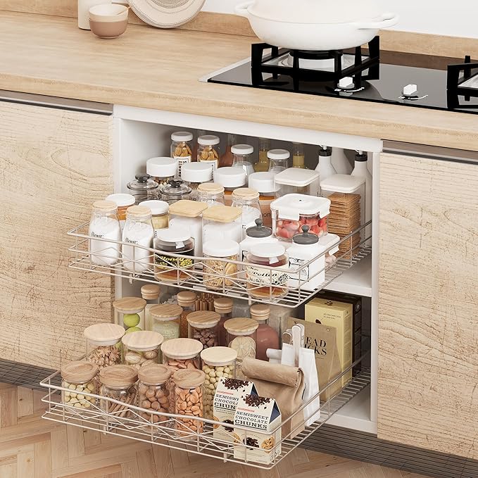 Pull Out Cabinet Organizer, 50LB Load Capacity Bottom-mount Sliding Drawer for Pots and Pans, 20" W x 21" D Under Sink Storage Shelf for Cabinet Opening 21" W x 22" D or Larger, Chrome Finish