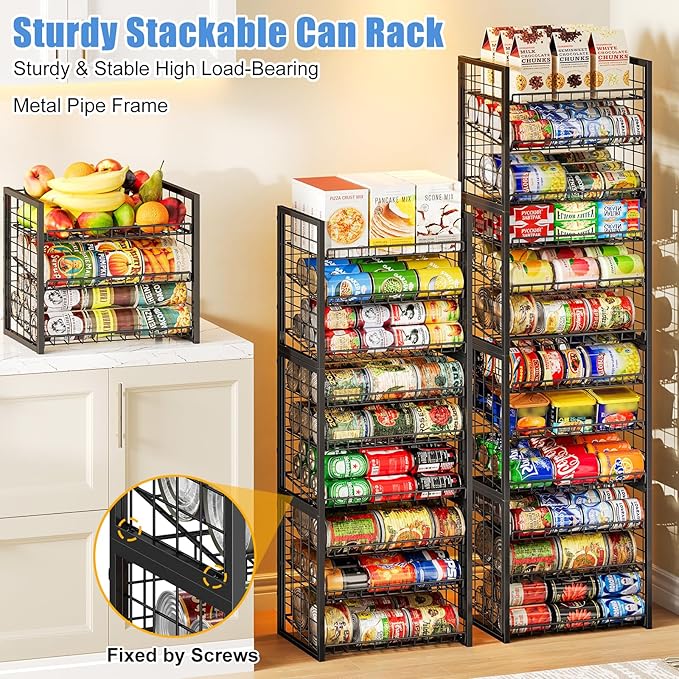 X-cosrack 2 Packs 3 Tier Sturdy Stackable Can Organizer for Pantry, Adjustable Pantry Organizer and Storage for Canned Food Can Goods, Kitchen Can Dispenser Storage Holder for Soda Drinks Snacks