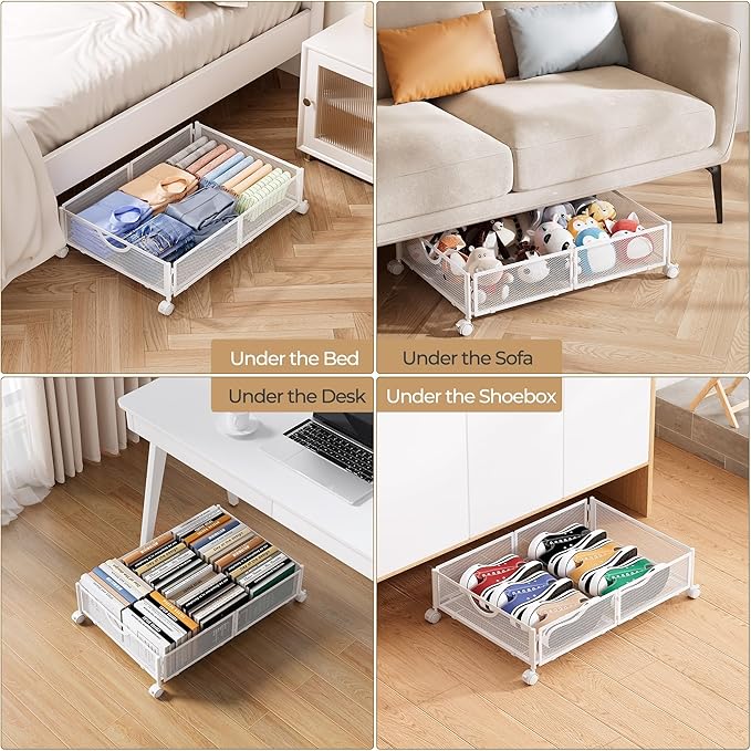 Under Bed Storage with Wheels, 2 Pack Under Bed Shoe Storage Organizer Drawer