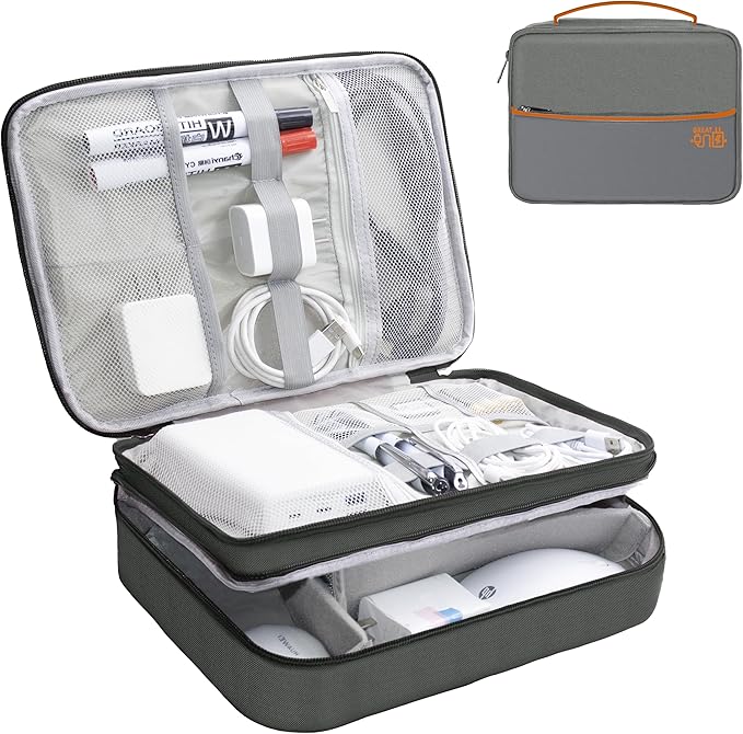 Electronics Organizer, Travel Cord Organizer Pouch, Three Layer-Gray