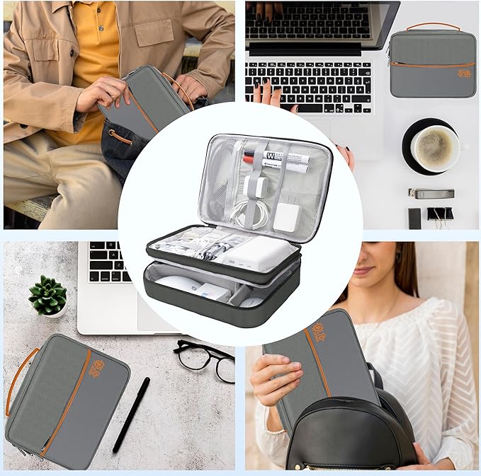 Electronics Organizer, Travel Cord Organizer Pouch, Three Layer-Gray
