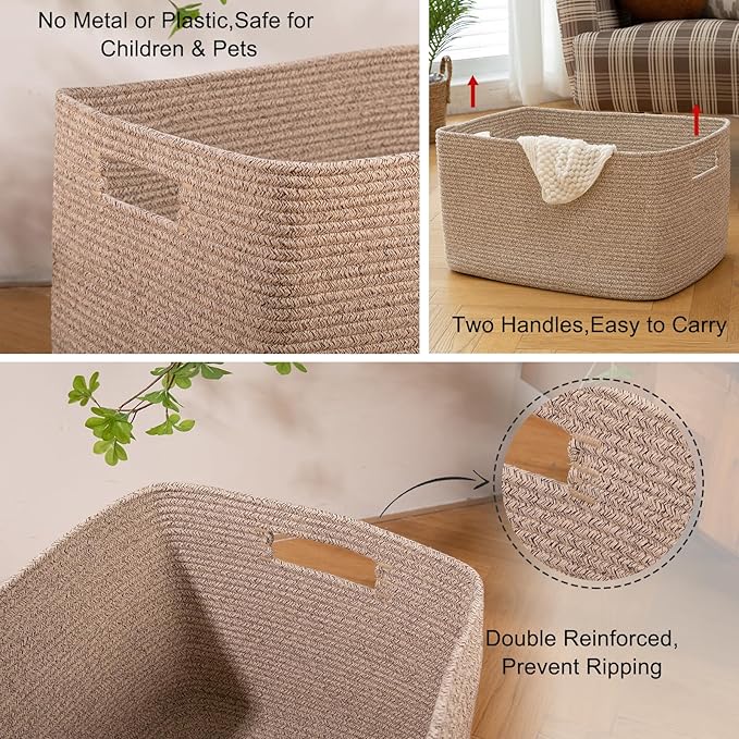 Cotton Rope Basket, Rectangle Woven Nursery Blanket Basket
