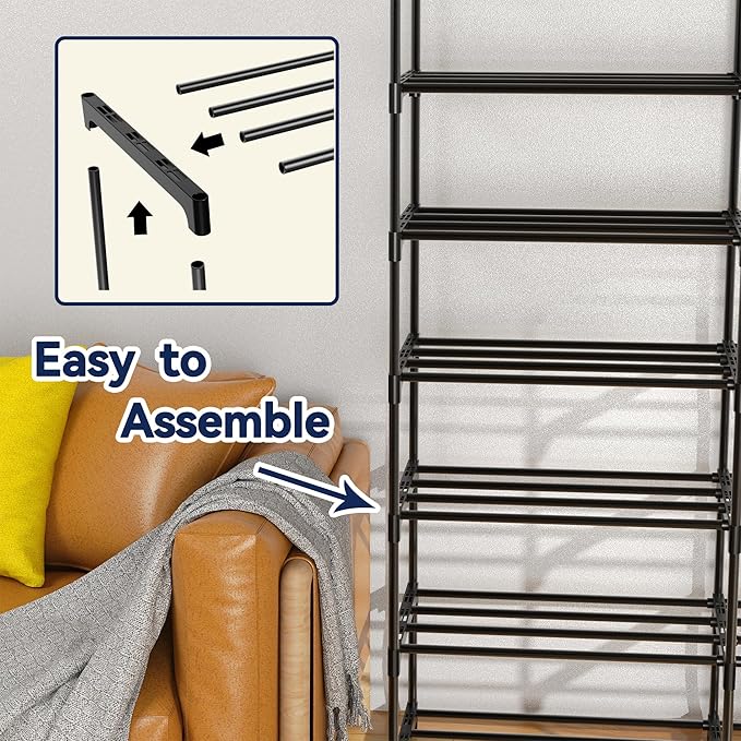 Large Shoe Rack Organizer, 2-Row 8-Tier Tall Shoe Storage Shelf for Closet