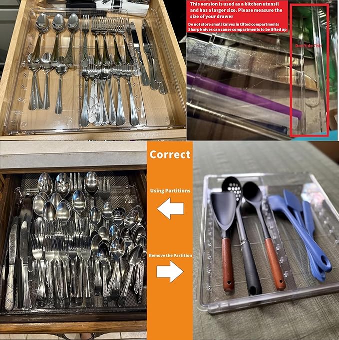 Large Expandable Silverware Organizer, Adjustable From 11'' to 21.3'', Spatula