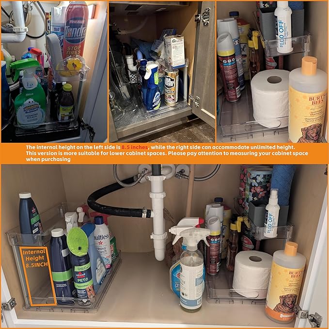 Yieach 2 Pack 14.5″ Deep Pull Out Under Sink Organizer,10.8″ High 2 Tier Slide Out Cabinet Organizer for Kitchen Cabinet,Undersink Organizers,Under Sink Shelves,Bathroom Organizers and Storage,Clear