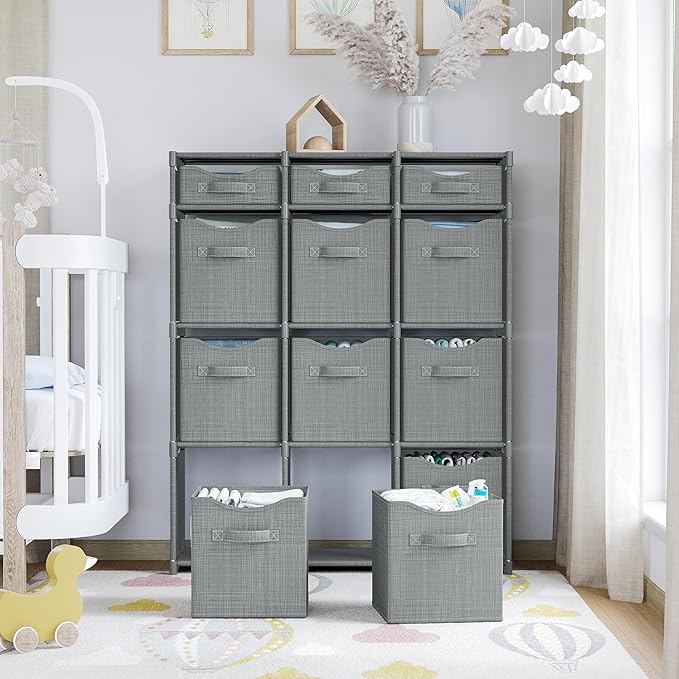 Cube Storage Organizer with Storage Bins Included - The Perfect Closet Organizers and Storage Solution. Includes 12 Storage Cubes, Great For Toy Storage, Closet Storage, Clothes Storage (Grey)
