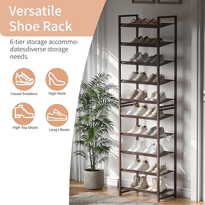 10 Tier Shoe Rack, Tall Metal Shoe Storage with Adjustable Shelves