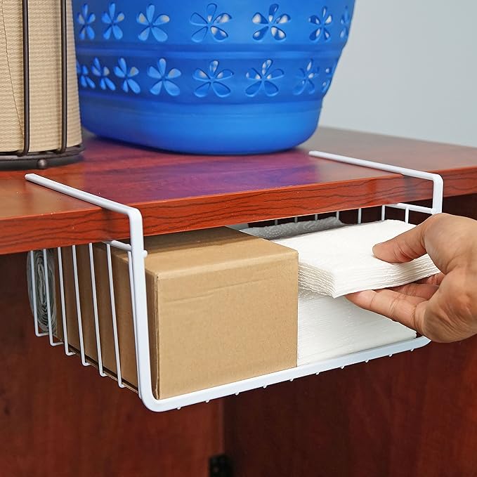 White Wire Under-Shelf Storage Basket, 11-Inch – Durable Organization Solution for Kitchen, Pantry, and Closet