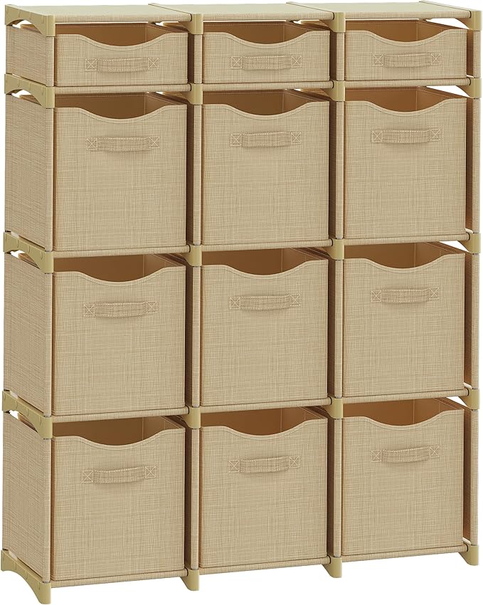 Cube Storage Organizer with Storage Bins Included - The Perfect Closet Organizers and Storage Solution. Includes 12 Storage Cubes, Great For Toy Storage, Closet Storage, Clothes Storage (Beige)