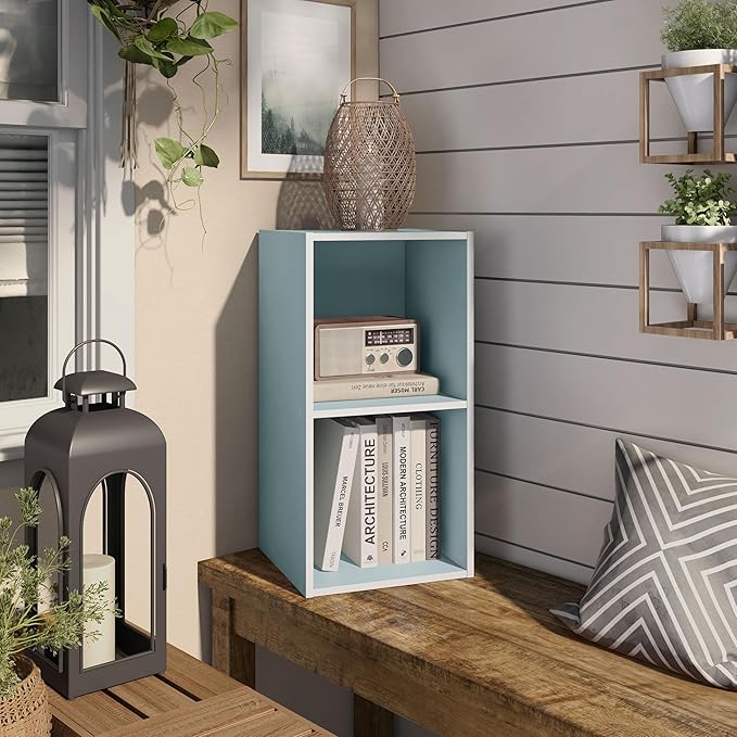Homes, Inside + Out Apexa 2-Cube Storage Organizer Shelves, Light Blue