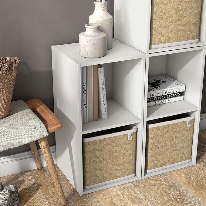 Homes: Inside + Out Apexa 2-Cube Storage Organizer Shelves, Stackable Wood Bookcase Fits Cubby Bins for Organization, Dorm Teen Room Decor & Home Office, White