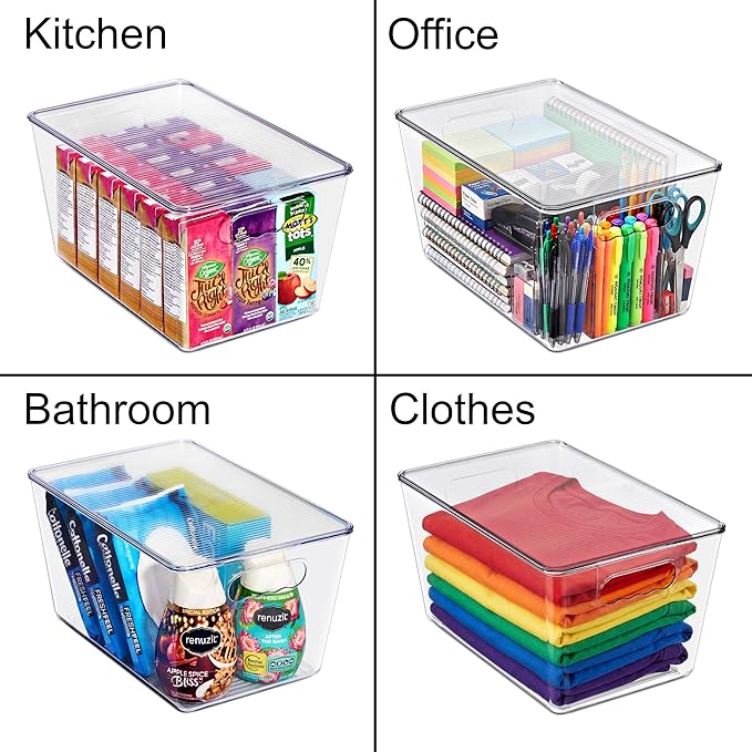 Sorbus Clear Storage Bins with Lids, 8 Pack Large Organization Bins with Handles – Clear Stackable Storage Containers for Storage, Pantry, Fridge, Cabinet, Closet & Kitchen Organization – BPA-Free
