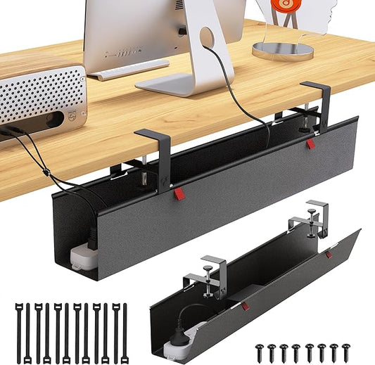 Under Desk Cable Management Tray, Under Desk Cord Management, Black, 35.8"×5.6"