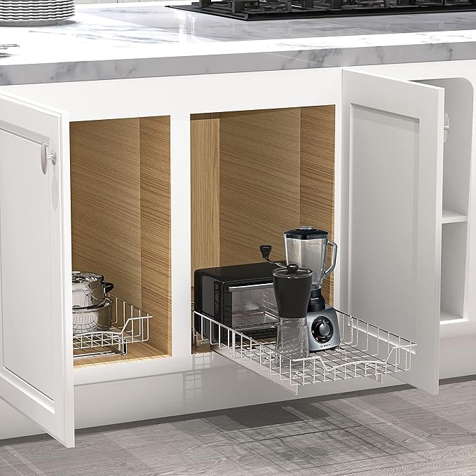 SIMPLE HOUSEWARE Under Cabinet Pull Out Sliding Shelf Drawer Organizer, 21" D x 11" W