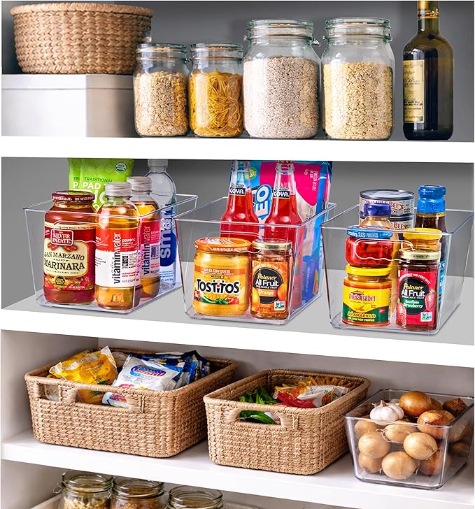 Sorbus Clear Storage Bins, 10 Pack Large Organization Bins with Handles – Clear Storage Containers for Storage, Pantry, Fridge, Cabinet, Closet & Kitchen Organization – BPA-Free Plastic