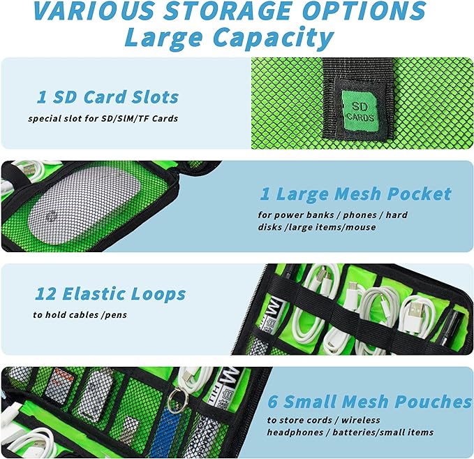 Electronics Organizer, Portable Cable Organizer Bags, Travel Electronic Accessories Storage Case for Cables, Cords, Charger, Phone (Purple)