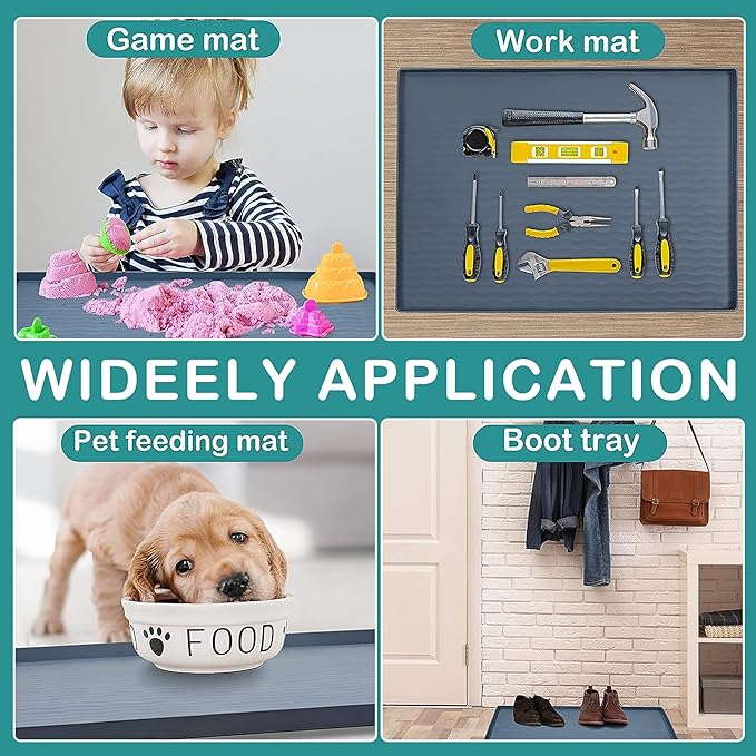 URMONA Waterproof Silicone Under Sink Mat 31'' x 22'' Shelf Liner for Kitchen and Bathroom, Cabinet and Counter Protector, Storage and Organizers, Litter Mat, Pet Cat Puppy Essentials(Navy)
