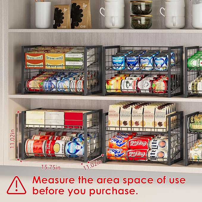 X-cosrack 2-Tier Stackable Can Organizer for Pantry, 3 Packs Adjustable Pantry Organizer Storage for Canned Food Goods Soda, Sturdy Canning Rack Can Dispener Storage Holder for Pantry Kitchen, Black