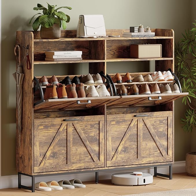 Shoe Cabinet with 4 Flip Drawers, Brown