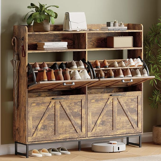 Shoe Cabinet with 4 Flip Drawers, Brown