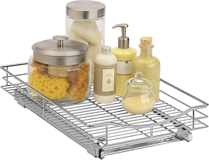 LYNK PROFESSIONAL® Pull Out Cabinet Organizer, 11" x 21" Slide Out Cabinet Organizer Pull Out Drawer – Pull Out Shelves for Kitchen Cabinets – Under Sink Organizers - Lifetime Ltd. Warranty, Chrome