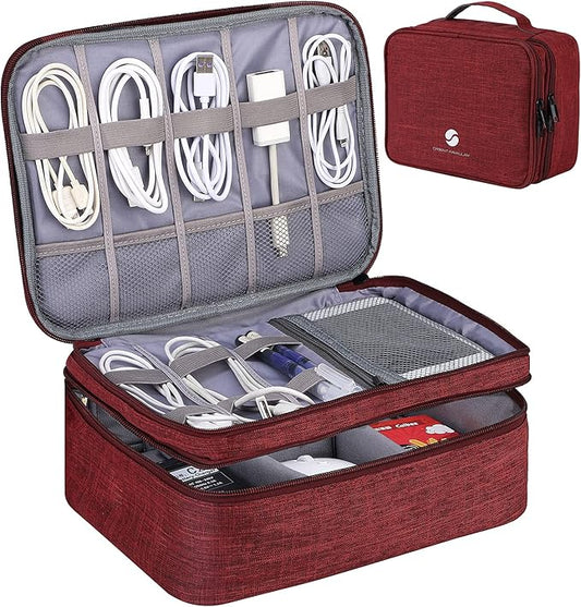 FAMULAY Travel Electronics Organizer, Wine Red