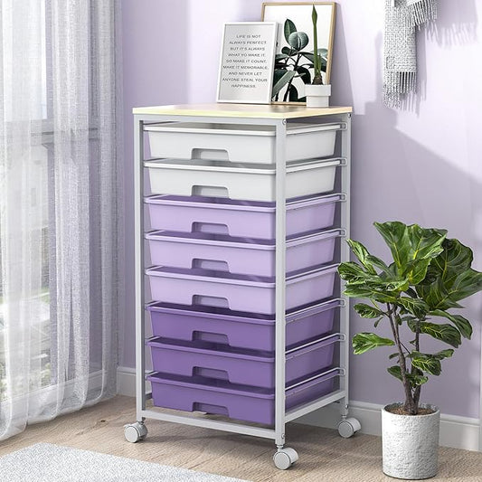 Rolling Cart with Drawers, Purple