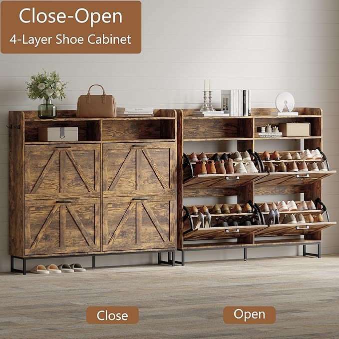 Shoe Cabinet with 4 Flip Drawers, Brown