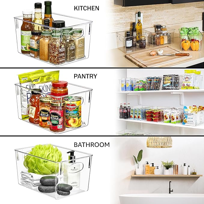 Sorbus 4 Pack Large Clear Plastic Storage Bins, Clear Organizer Bins with Handle for Kitchen, Pantry, Cabinet, Refrigerator, Craft, Toys, Clothes, Closet, Under Sink, Bathroom Organizers and Storage