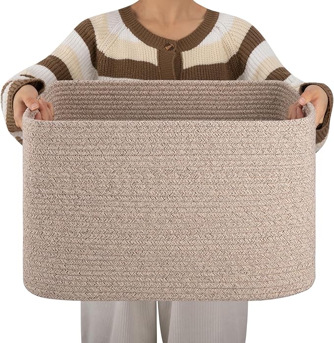 Cotton Rope Basket, Rectangle Woven Nursery Blanket Basket