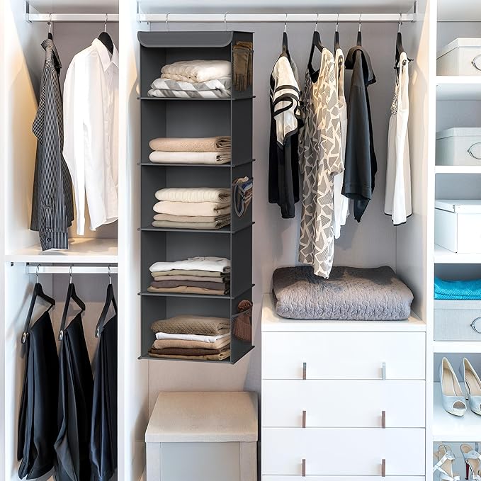 Simple Houseware 5 Shelf Hanging Closet Organizer, Dark Gray