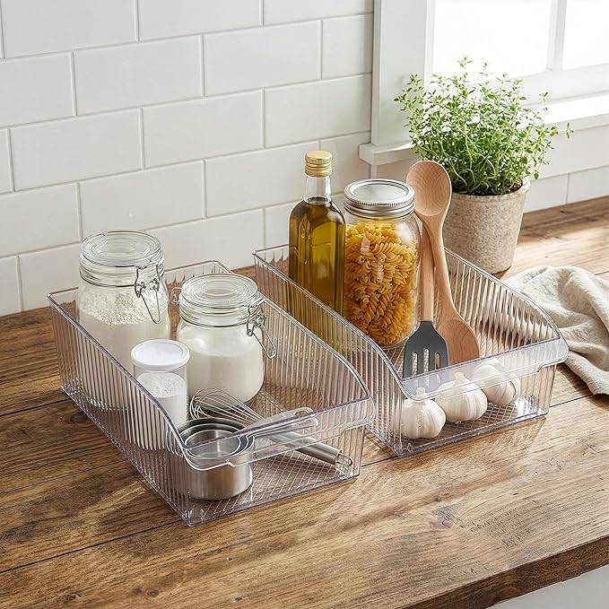 BINO | Plastic Storage Bins with Wheels, X-Large | THE ROLLER COLLECTION | Clear Storage Bins for Organization | Clear Containers for Pantry Fridge & Freezer Organizer Bin Cabinet & Pantry Organizers
