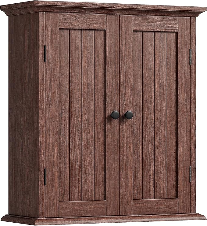 ChooChoo Bathroom Wall Cabinet, Over The Toilet Space Saver Storage Cabinet, Farmhouse Medicine Cabinet with 2 Doors and Adjustable Shelves, Cupboard, Walnut