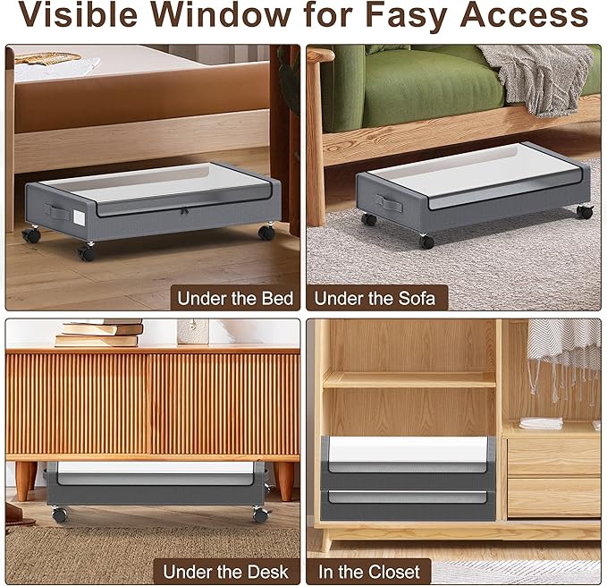 Under Bed Storage with Wheels, XL,Grey