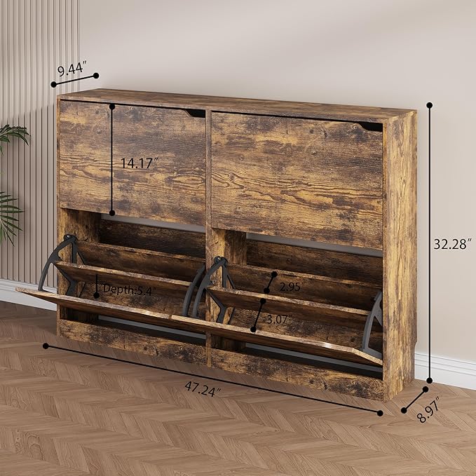 Shoe Storage Cabinet, Brown, 47.24" x 32.28" x 9.44"