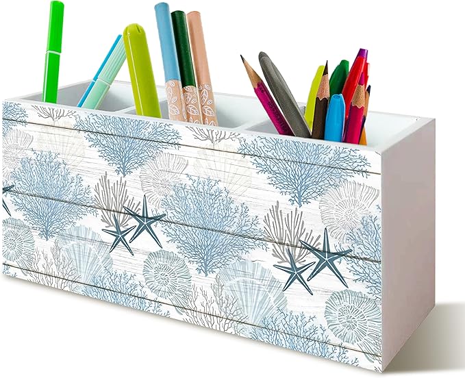 Beach Gifts for Women Men, Coastal Pen Holder for Home Office Desk