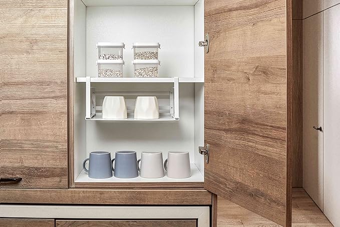 Nxconsu 2 Pack Heavy Duty Under Cabinet Organizer, Slide-Under Shelf Basket Storage with Solid Metal Bottom, Hanging Pantry Shelf for Kitchen Cupboard Bookshelf Closet, Holds 30 lbs, White, 13.38"