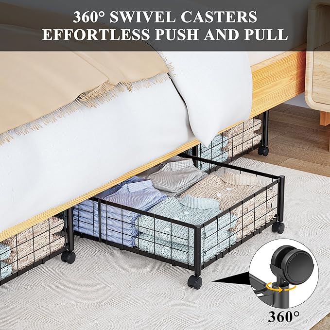 Under Bed Storage with Wheels, 360° Rotating, 2PACK