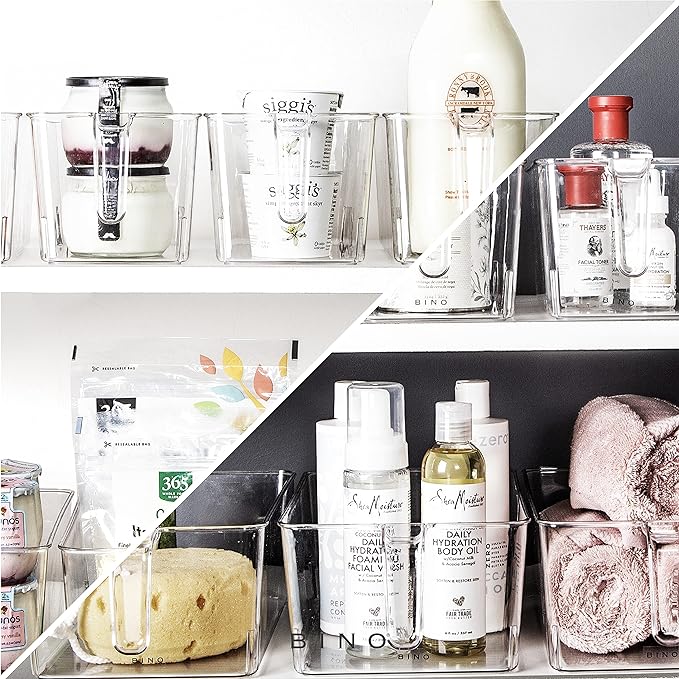 BINO | Clear Storage Organizer, Medium | THE HOLDER COLLECTION | Clear Containers for Organizing with Built-in Handles | Pantry Organization and Storage | Fridge Organizer | Smart Bin Cabinet