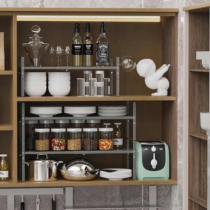 Jojocross Expandable Stackable Spice Rack Cabinet Shelf Organizer in Cabinets Shelves Kitchen Cupboard Organization Stack up Racks Pantry Countertop Storage (Gray, Medium 3 Packs)