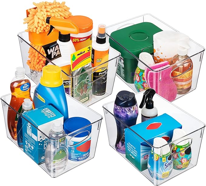Plastic Storage Bins With lids, Perfect Kitchen Fridge Organizer, 4 Pack