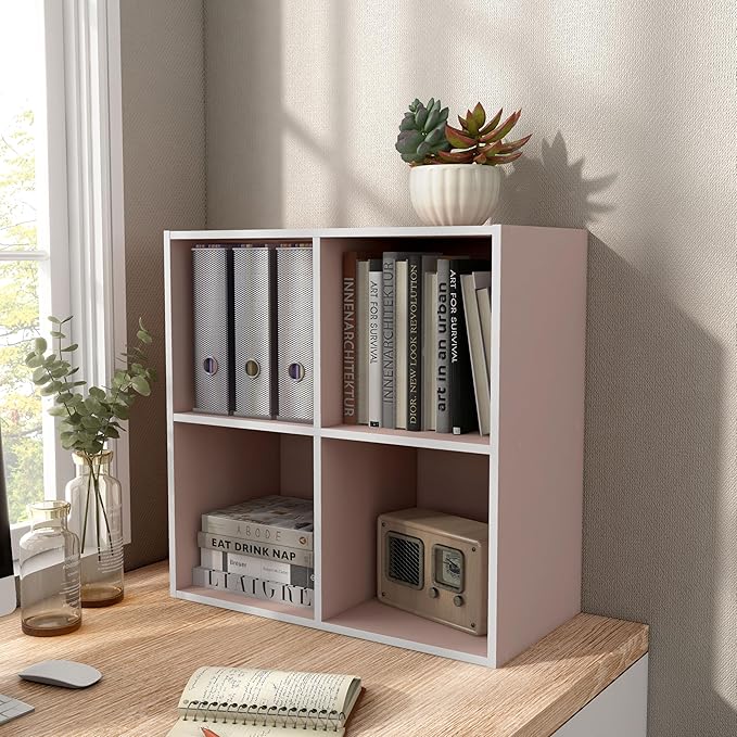 Homes, Inside + Out Apexa 4-Cube Storage Organizer Shelves, Light Pink