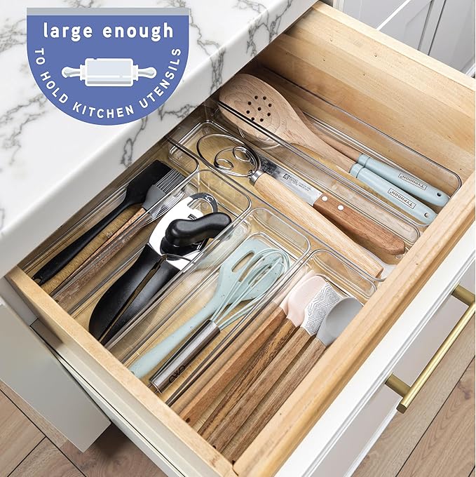 Six Pcs. Plastic Clear Drawer Organizers. Stackable Storage Trays for Kitchen