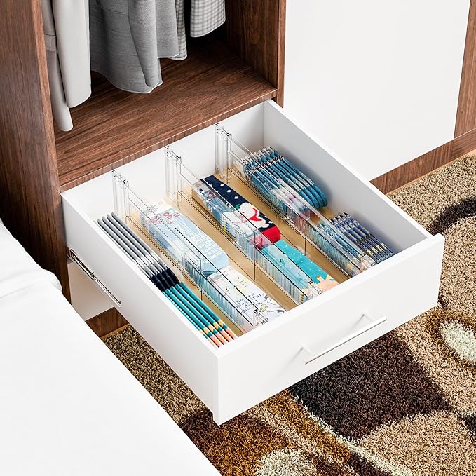 12 Pack Clear Acrylic Drawer Divider 6 Inch High, Expandable from 14-20''