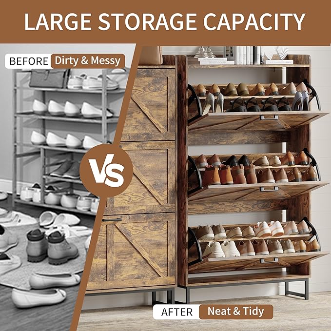 Shoe Cabinet with 3 Flip Drawers, Brown