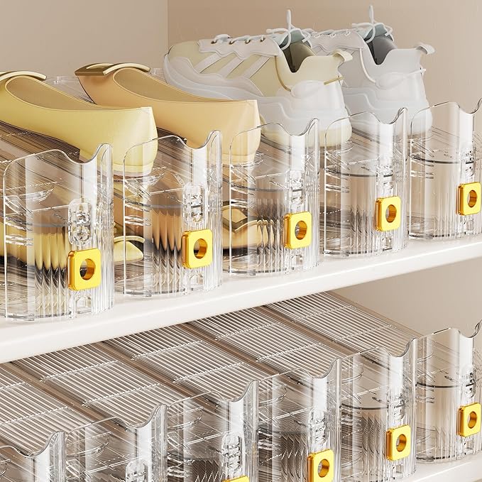 FENRUNXU Shoe Slots Organizer for Closet, Shoe Stacker Organizer Double Layer Stack Shoe Rack, Shoe Display Shelf 50% Space Saver Storage Holder for Closet, 24 PACK